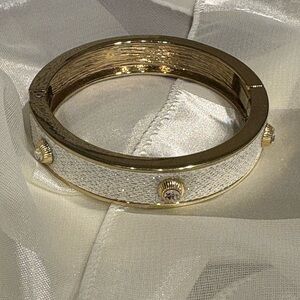 Elegant Gold and Cream Bangle Bracelet